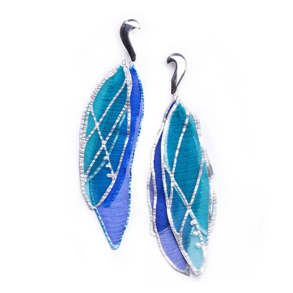 Pendientes CANOPEA plata brillo y seda azul