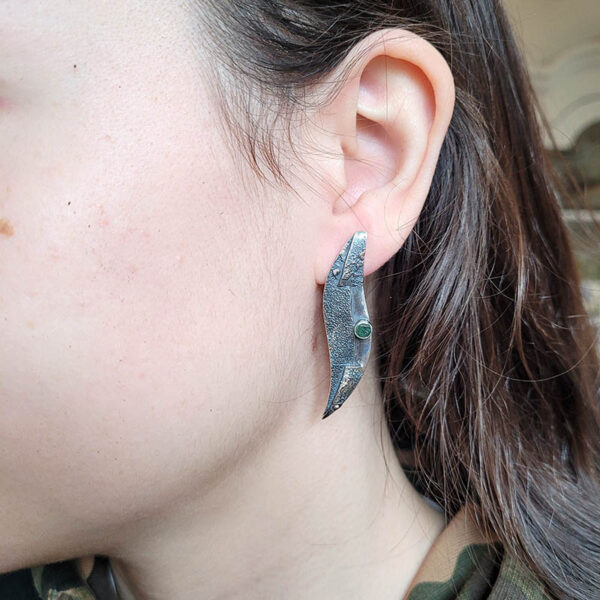 pendiente uno plata y esmeralda sara